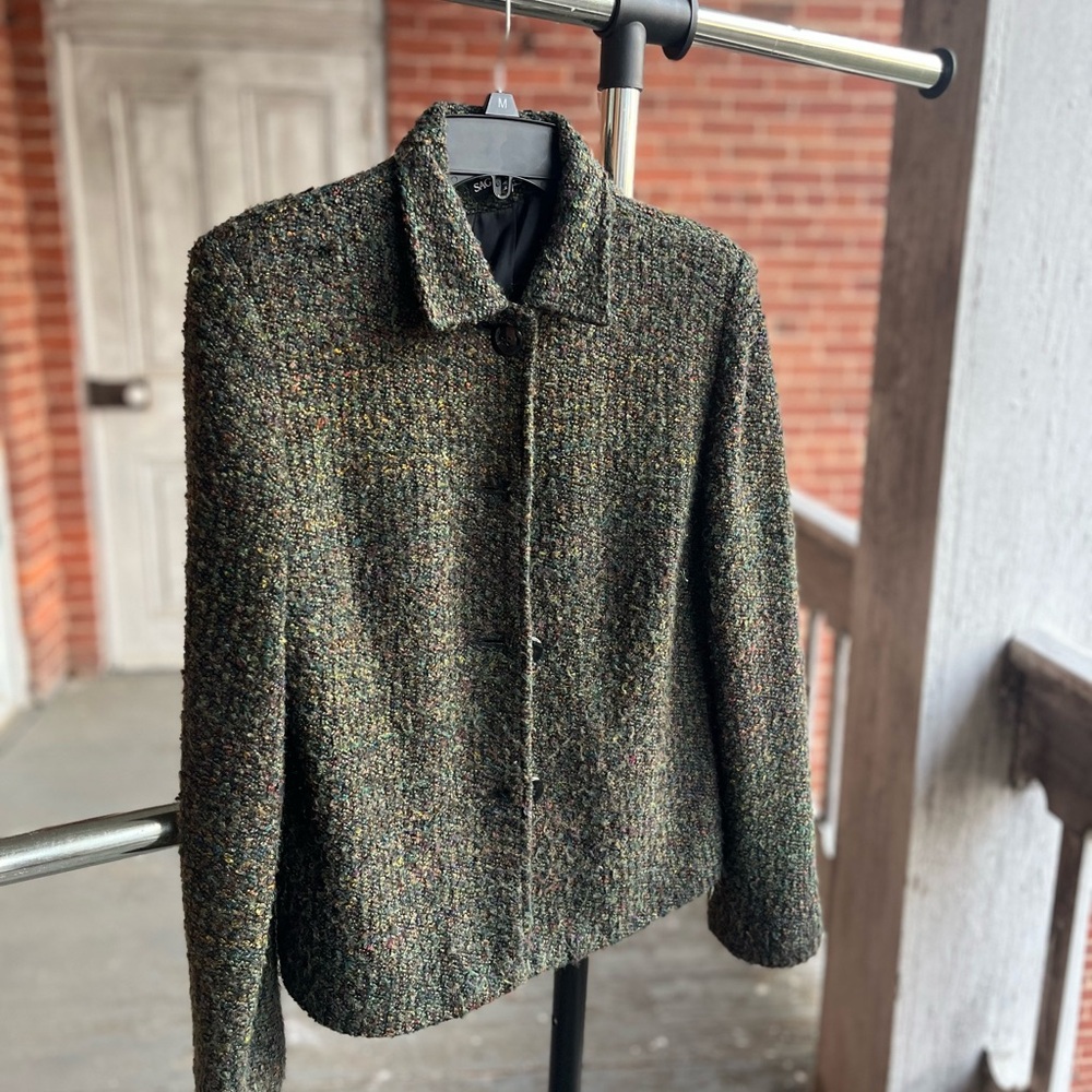 Sag Harbor Chenille Blazer Green Short Jacket Women's Size 8 Lined